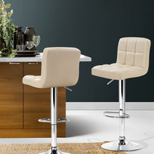 Load image into Gallery viewer, 2x Chair Stools - Leather - Gas Lift - Swivel - Beige
