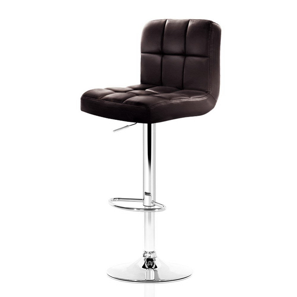 2x Chair Stools - Leather/Chrome - Gas Lift - Swivel - Chocolate