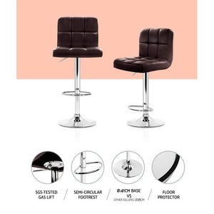 2x Chair Stools - Leather/Chrome - Gas Lift - Swivel - Chocolate