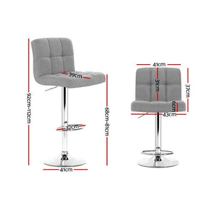 2x Chair Stools - Fabric - Gas Lift - Swivel - Grey