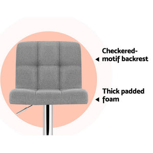 2x Chair Stools - Fabric - Gas Lift - Swivel - Grey