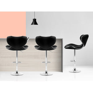 2x Chair Stools - PU Leather / Chrome - Gas Lift - Swivel - Black