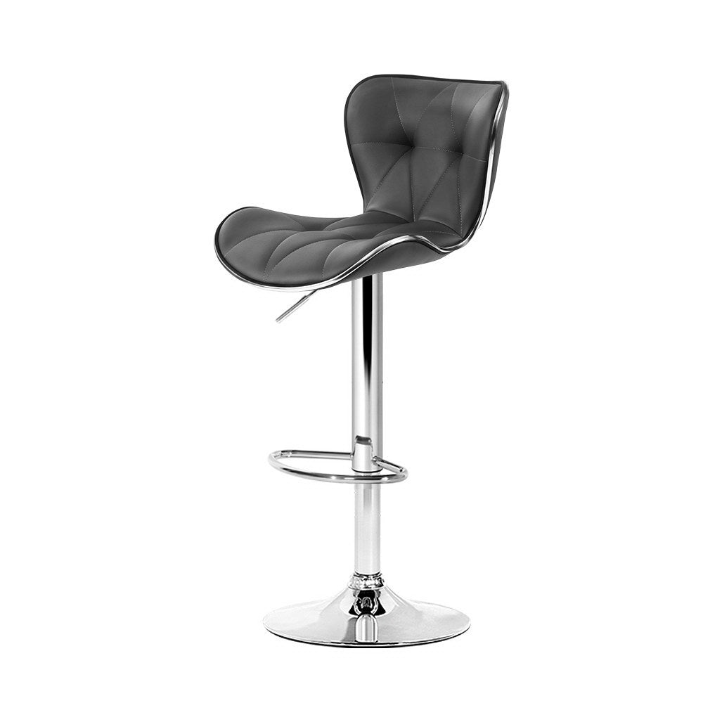 2x Chair Stools - Leather - Gas Lift - Swivel - Grey
