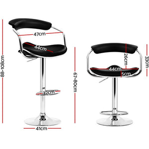 2x Chair Stools - Leather/Chrome - Gas Lift - Swivel - Black