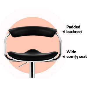 2x Chair Stools - Leather/Chrome - Gas Lift - Swivel - Black