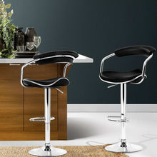 Load image into Gallery viewer, 2x Chair Stools - Leather/Chrome - Gas Lift - Swivel - Black
