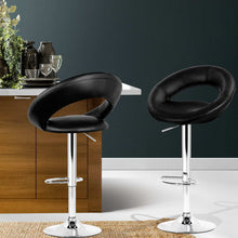 Load image into Gallery viewer, 2x Chair Stools - Leather / Chrome - Gas Lift - Swivel - Black
