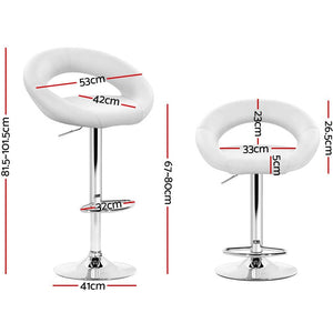2x Chair Stools - Leather / Chrome - Gas Lift - Swivel - White