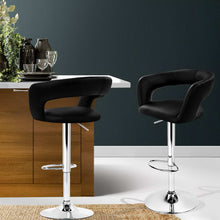 Load image into Gallery viewer, 2x Chair Stools - Leather/ Chrome - Gas Lift - Swivel - Black
