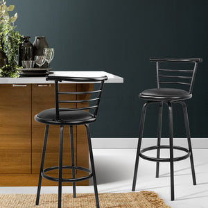 2x Chair Stools - PU Leather/Tubular Steel - Swivel - Black