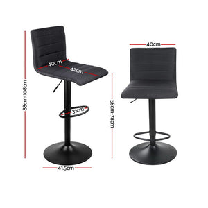 2x Stools - Fabric - Gas Lift - Swivel - Black