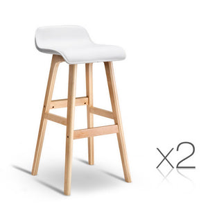 2x Chair Stool - Wood/PU Leather - White