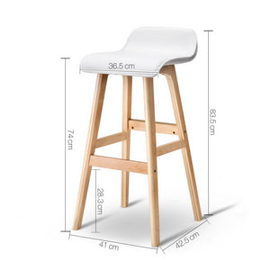 2x Chair Stool - Wood/PU Leather - White