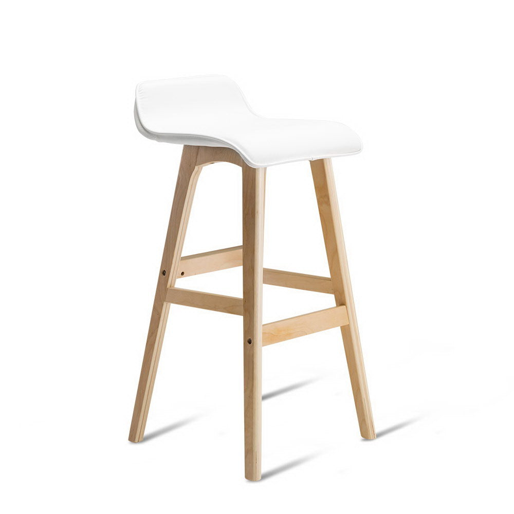 2x Chair Stool - Wood/PU Leather - White