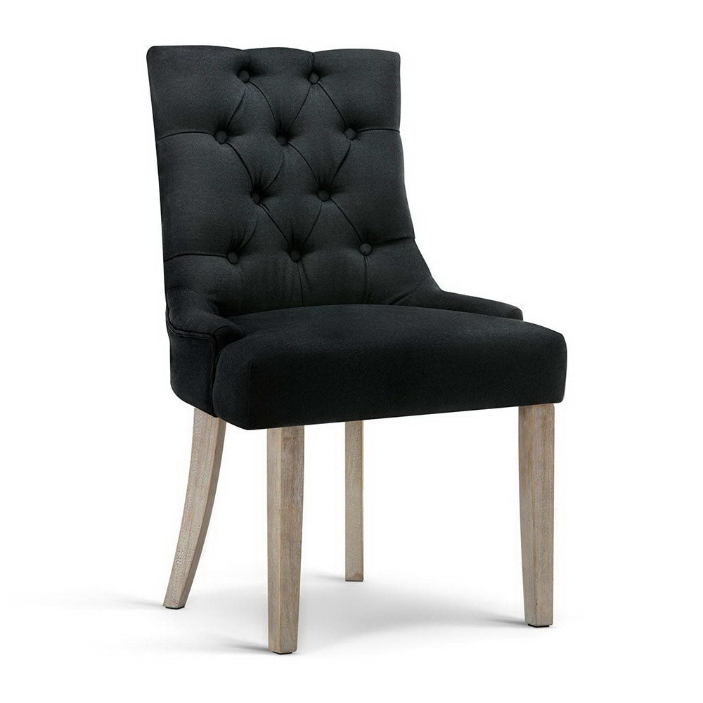 Artiss Dining Chairs Chair French Provincial Wooden Fabric Retro Cafe Black x1