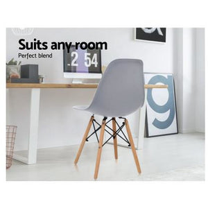 4x Retro Replica Eames Chairs - Wood/Beech Legs - Grey