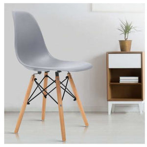 4x Retro Replica Eames Chairs - Wood/Beech Legs - Grey