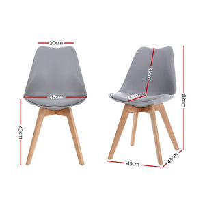 4x Retro Replica Eames Chairs - PU Leather - Beech Wood Legs - Grey