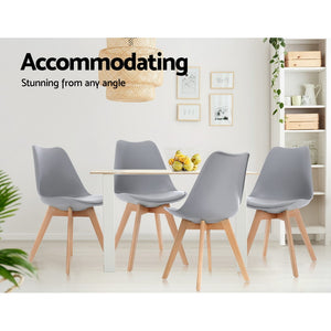 4x Retro Replica Eames Chairs - PU Leather - Beech Wood Legs - Grey