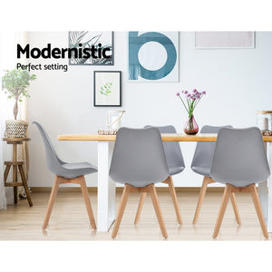 4x Retro Replica Eames Chairs - PU Leather - Beech Wood Legs - Grey