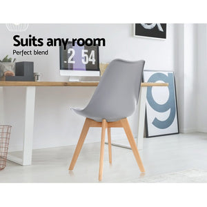 4x Retro Replica Eames Chairs - PU Leather - Beech Wood Legs - Grey