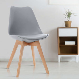 4x Retro Replica Eames Chairs - PU Leather - Beech Wood Legs - Grey