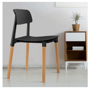 4x Belloch Replica Dining Chairs - Wood/Beech Legs - Stackable - Black