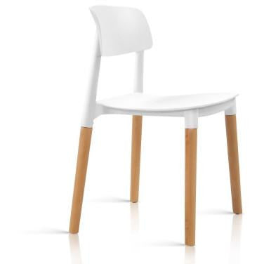 4x Belloch Replica Dining Chairs - Wood/Beech Legs - Stackable - White