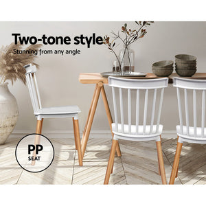 4x Replica Retro Chairs - Beech Wooden Legs - Stackable - White
