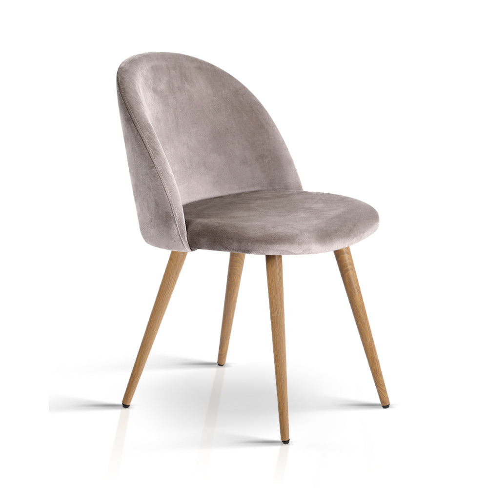 2x Modern Dining or Waiting Room Chairs - Velvet - Iron Legs - Light Grey