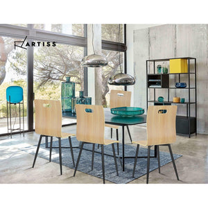 4x Dining Chairs - Metal Legs - Wood Grain