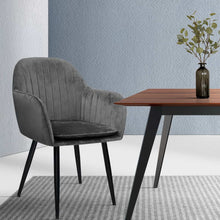 Load image into Gallery viewer, Artiss Dining Chairs Retro Chair Metal Legs Replica Armchair Velvet Grey x2
