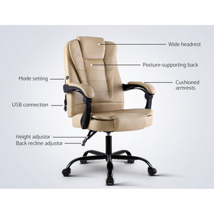 Massage Chair & Office Chair & Gaming Chair - PU Leather - Rotatable - Recliner - Khaki