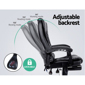 Massage Chair - 8 Massage Points - 5 Vibration Modes - 3 Timer Settings - 4 Intensity Levels - Reclining - Black