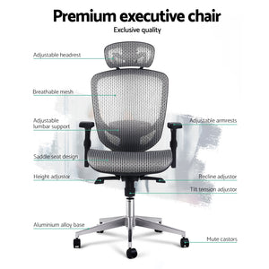 Office, Computer or Gaming Chair - Reclining Mesh Net Seating - Grey