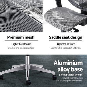Office, Computer or Gaming Chair - Reclining Mesh Net Seating - Grey