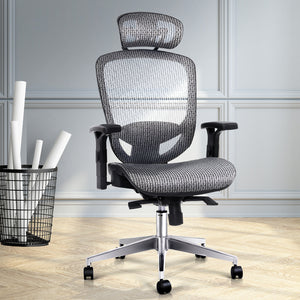 Office, Computer or Gaming Chair - Reclining Mesh Net Seating - Grey