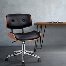 Load image into Gallery viewer, Office Chair - Wooden - PU Leather - Black
