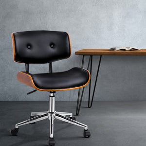 Office Chair - Wooden - PU Leather - Black