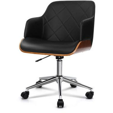 Artiss Wooden Office Chair Computer PU Leather Desk Chairs Executive Black Wood