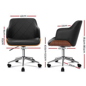 Artiss Wooden Office Chair Computer PU Leather Desk Chairs Executive Black Wood