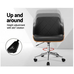 Artiss Wooden Office Chair Computer PU Leather Desk Chairs Executive Black Wood