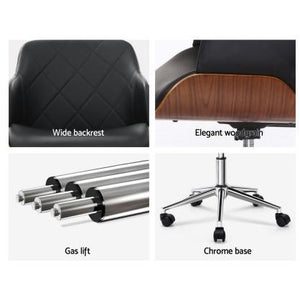 Artiss Wooden Office Chair Computer PU Leather Desk Chairs Executive Black Wood
