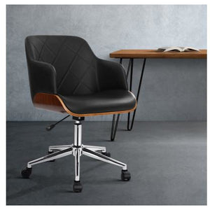 Artiss Wooden Office Chair Computer PU Leather Desk Chairs Executive Black Wood