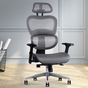 Office, Computer or Gaming - Reclining Mesh Net Seat - Adjustable - Grey
