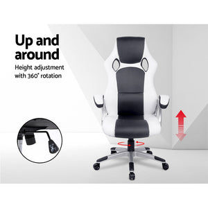 Gaming Chair Office Chair - PU Leather - Racing Style - 2 Colours - Black/White & Black/Grey