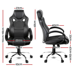 Gaming Chair - Racing Style - PU Leather - Gas Lift/Swivel - Lumbar Support - Padded Armrests - 6 Colours (Black, Blue, Green, Grey, Orange, Red)