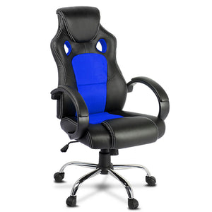 Gaming Chair - Racing Style - PU Leather - Gas Lift/Swivel - Lumbar Support - Padded Armrests - 6 Colours (Black, Blue, Green, Grey, Orange, Red)