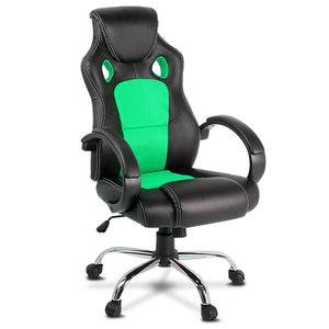Gaming Chair - Racing Style - PU Leather - Gas Lift/Swivel - Lumbar Support - Padded Armrests - 6 Colours (Black, Blue, Green, Grey, Orange, Red)