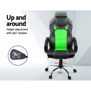 Gaming Chair - Racing Style - PU Leather - Gas Lift/Swivel - Lumbar Support - Padded Armrests - 6 Colours (Black, Blue, Green, Grey, Orange, Red)